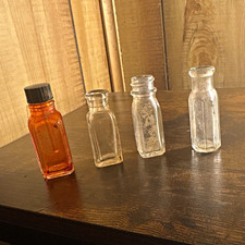Miniature Glass Bottles Lot of 4, Amber & Clear Mini Bottles for Display picture