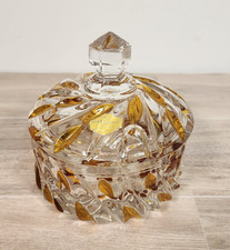 Vtg Echt Bleikristall Gepresst Lead Crystal Clear Amber Cutouts Jar Lid Germany picture