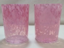 2  Tumblers Pink & White Splatter Glass Antique picture