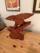 Vintage Wood Hand-Carved Folk Art Wooden Eagle Statue Figurine 12