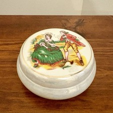 NWOB Vintage Diamond Fine China Korea Iridescent Courting Couple Trinket Box 4.5 picture