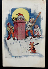 Unusual ~Kids with Babeball Bats ~Dog Rob Santa Claus ~Christmas Postcard~k272 picture