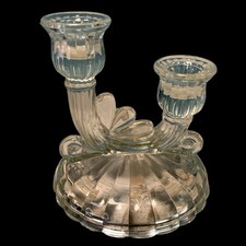 Vintage Jeanette Cubist Glass Double Candlestick Holders Art Deco picture