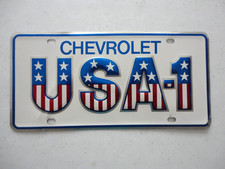 Vintage USA 1 Chevrolet embossed aluminum license plate small bolt holes picture