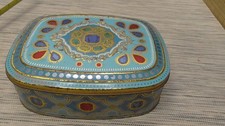 VTG  Germany Litho Tin Box  Faux Jewel Trinket Casket hiinged picture