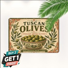 Tuscan Olive Oil Italian Kitchen Tin Sign Country Pantry Metal Wall Plaque picture