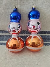 2 VTG HandBlown Jester Snowman Ornaments COLOMBIA 4.5” picture