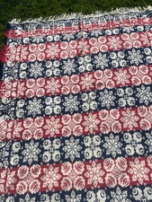1847 Antique Primitive Woven Jacquard Coverlet,   Red, Blue, Cream picture