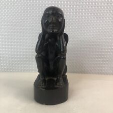 Vintage African Tribal Man Hand Carved Wood Figurine Sitting Squatting  picture