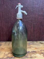 Vintage teal green Blown Glass Embossed Seltzer Bottle Apa GAZOASA  farmhouse picture