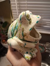 Vintage Speckled Ceramic Frog Soap Dish Sponge Holder Nov 74 blue green speckled picture