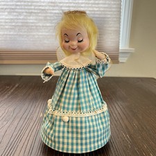 Vtg Christmas Angel Doll Spinning Music Box Figure Japan Pixie Blonde MCM Wings picture