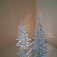 Set Of 2 Vintage Clear Art Glass Christmas Trees picture