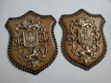 Vintage Spanish Heraldic Coat of Arms Wall Plaques Set of 2 Made in Spain picture