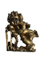 Vintage 60s Mini Italian carved wooden angel  gold picture