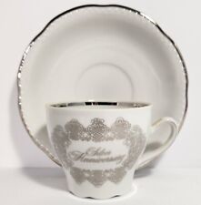 Vtg Silver 25th Anniversary Tea Cup & Saucer House of Goebe Bavaria W Germany picture