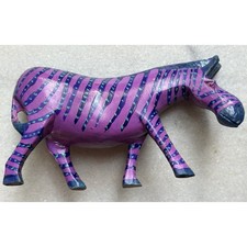 Vintage Hand Carved Wood Purple Zebra Figurine Africa Safari Decor Animal picture