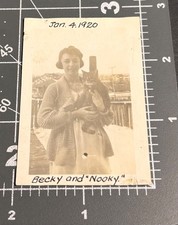 1910s Woman w/ CAT Pet Named NOOKY Vtg Snapshot PHOTO picture