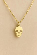 Halloween Skull Pendant Necklace in 10K Yellow Gold Over For Women's 18