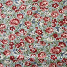 Pretty vintage feedsack fabric piece in blue, red green flowers 8.75x10