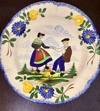 Vintage Hand Painted Folk Art Dutch Amish Dancing Couple Floral Bowl Mint picture