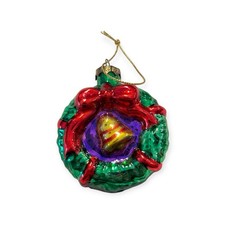 Vintage Handblown Glass Wreath Christmas Ornament Holiday Decor Colorful Retro picture