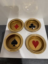 Vintage W&S Blackinton Fine Silverplate Enamel Card Suit Coasters Set Of 4 picture