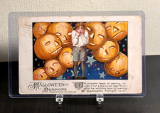 1913 John Winsch Halloween Postcard Embossed Jack-O'-Lanterns Frightened Child picture