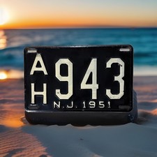 1951 New Jersey License Plate Atlantic County AH 943 Pristine Original Paint picture