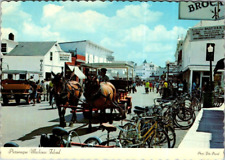 Vtg Mackinac Island Michigan Horse Carriage Main Street Bicycles Signs Postcard picture