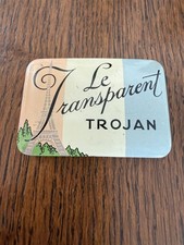 VINTAGE ADVERTISING FRENCH EIFFEL TOWER LE TRANSPARENT TROJAN LITHO CONDOM TIN  picture