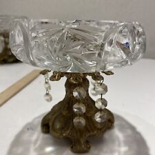 Compote Ashtray Glass Ornate Brass Footed Pedestal w Crystals  FQ picture