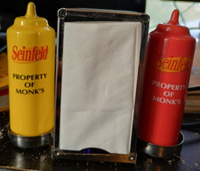Seinfeld “Property of Monks Mustard/Ketchup Salt & Pepper Napkin Holders Unused picture