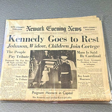 Vintage Nov 25, 1963 Newark Evening News “Kennedy Goes to Rest” complete picture