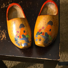 Vintage Painted Wooden Dutch Clogs Pair Marked “Holland” Souvenir picture