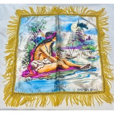 C1910 Souvenir Pillow Native American Woman Satin with Fringe Leadville Colorado picture