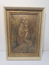 Vintage Madonna Child Religious Print Framed MCM Catholic Devotional Art picture