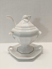 Vtg RC Red Cliff Ironstone Grape Pattern White Gravy Sauce Tureen W/ Undertray picture