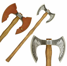 Medieval Warrior Valkyrie Guardian Double-Bit Viking Axe--Flame-Seared Handle picture