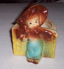 Vintage  Brush McCoy? Pottery Planter, Boy with Flowers picture