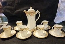 Antique Nippon Chocolate Pot Set 13pc Rising Sun Hand Painted Gold Moriage... picture