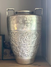Early 20th Hand Hammered Century Art Deco Repoussé Chased Metal Urn Vase picture