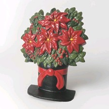 Vtg Cast Iron Christmas Poinsettia JUMBO Doorstop Door Stop Decor 11x8
