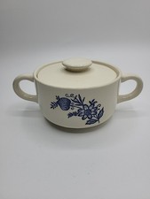 SCIO Blue Onion Sugar Bowl White & Cobalt Blue USA Ohio Pottery RARE picture