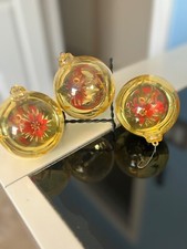 Vintage GOLDJewel Brite Plastic Flower Diorama Ball Christmas Ornaments Lot of 3 picture
