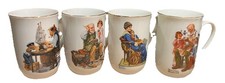 82-Norman Rockwell Museum Coffee Cups Set Of 4 Gold Trim Collectible Coffee Mugs picture