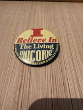 Vintage Ringling Bros Circus I Believe In The Living Unicorn Pinback Button 1985 picture
