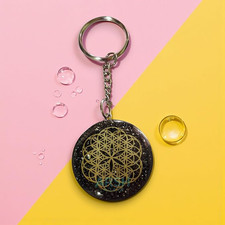 Pyrite Flower of Life-Energetic Balance key-chain for positive energy in goal picture