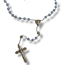Vintage Alfredo Pieroni Italy Sterling Silver Blue Glass Bead Rosary Crucifix AP picture