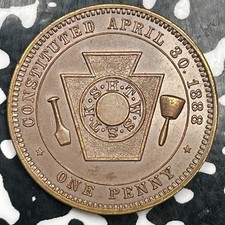 '1888' U.S. Pittsburgh Masonic 1 Penny Token Lot#N2665 Nice picture